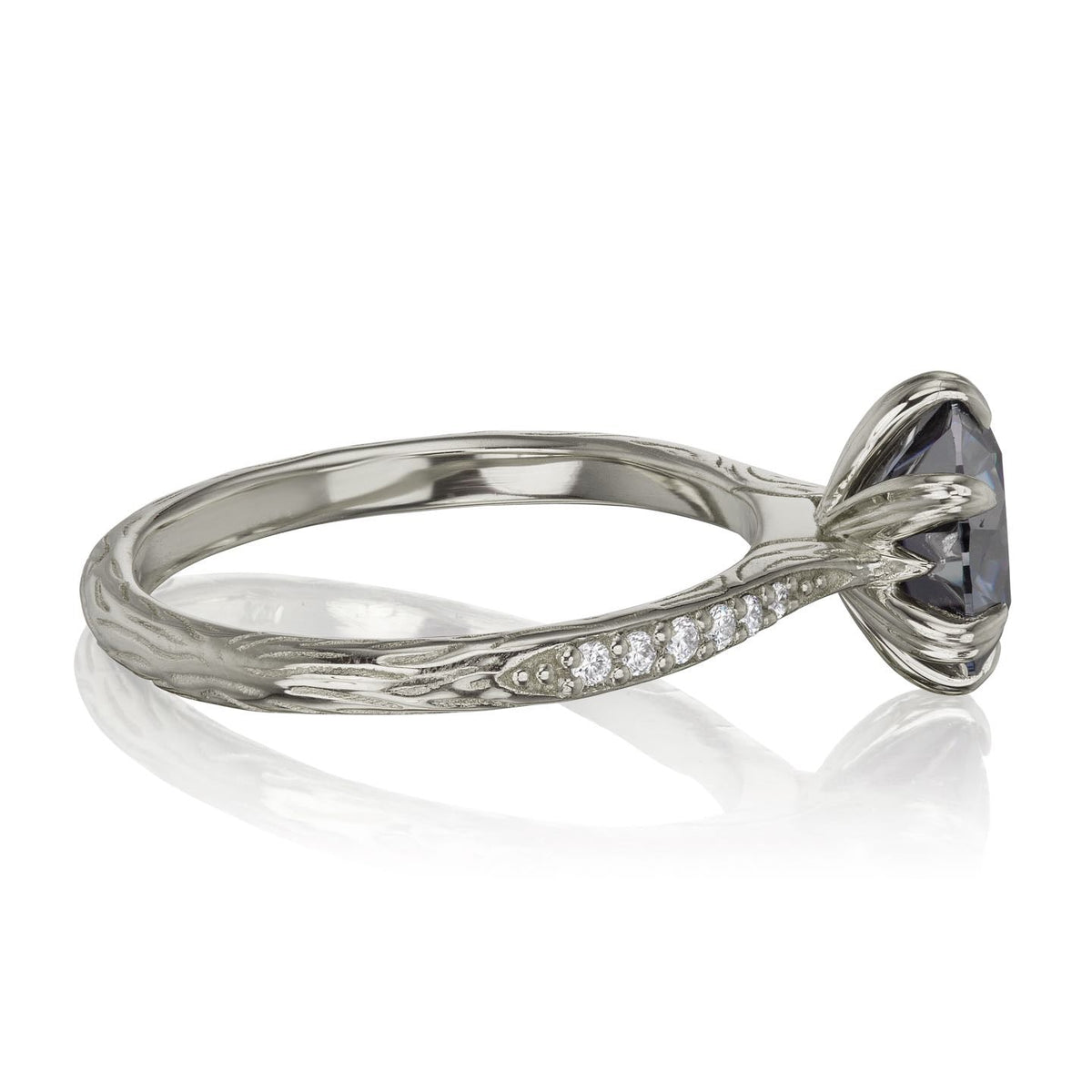 ・CAMILLE・Iconic™ Grey Moissanite, Twig Textured Diamond Band (1.5ct Center)