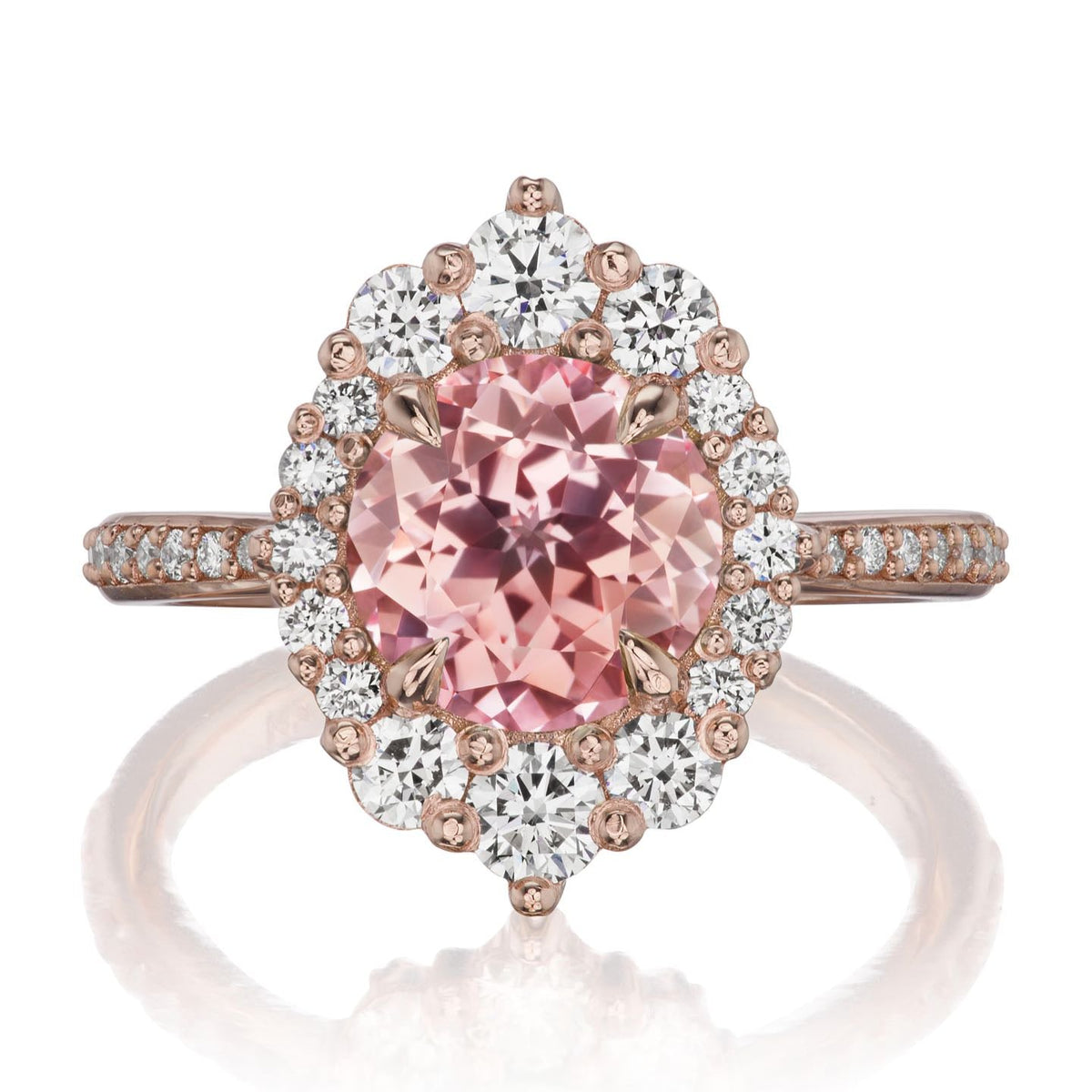 ・EMERSON・Peach Sapphire Center, Diamond Halo (3.25ctw+)