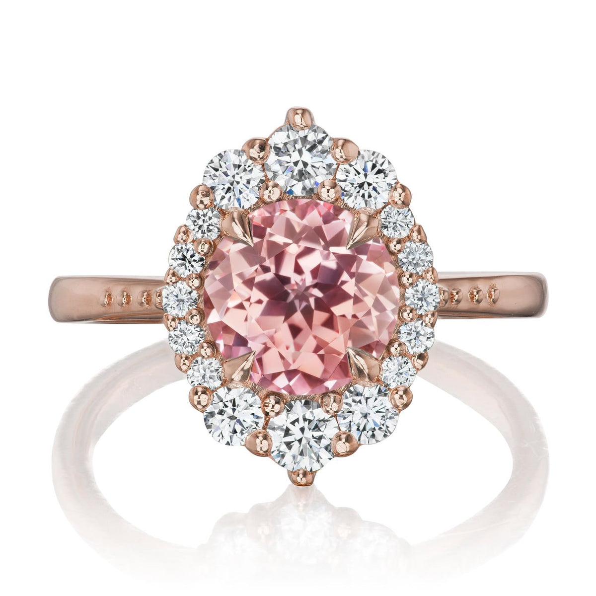 ・EMERSON・Peach Sapphire Center, Diamond Halo (3.25ctw+)