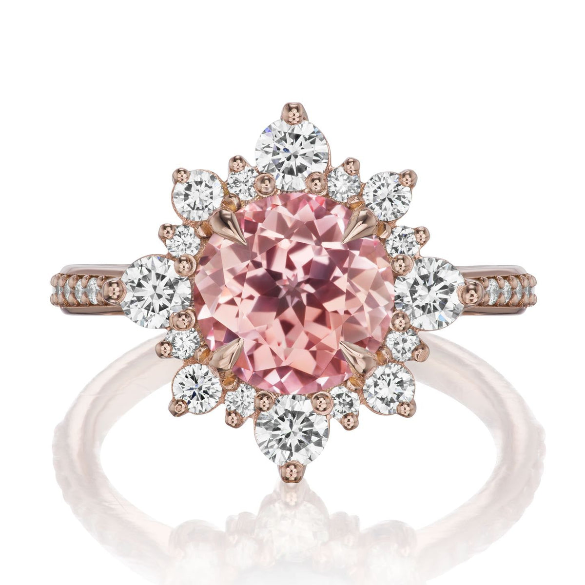 ・REYNA・Peach Sapphire Center, Diamond Halo (3.22ctw+)