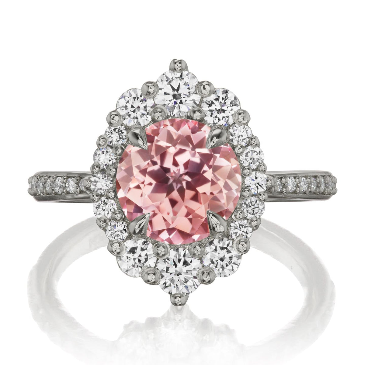 ・EMERSON・Peach Sapphire Center, Diamond Halo (3.25ctw+)
