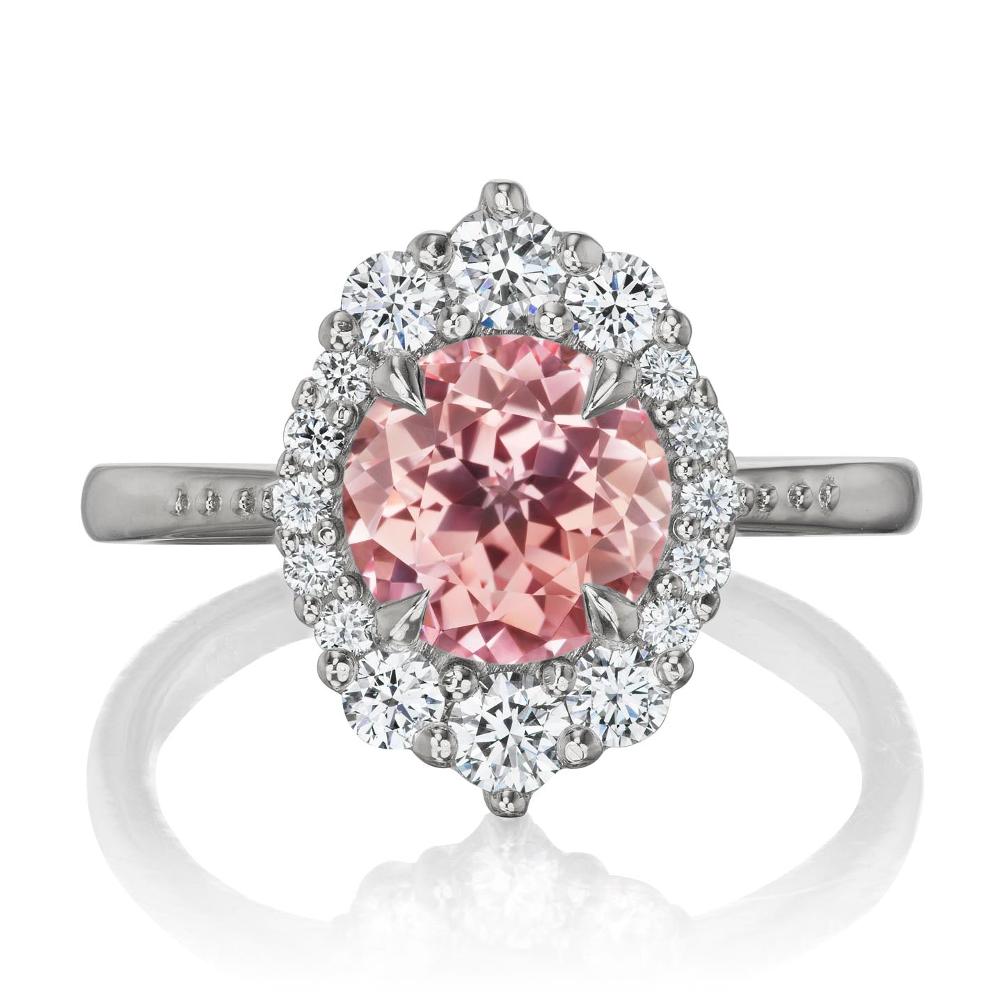 ・EMERSON・Peach Sapphire Center, Diamond Halo (3.25ctw+)