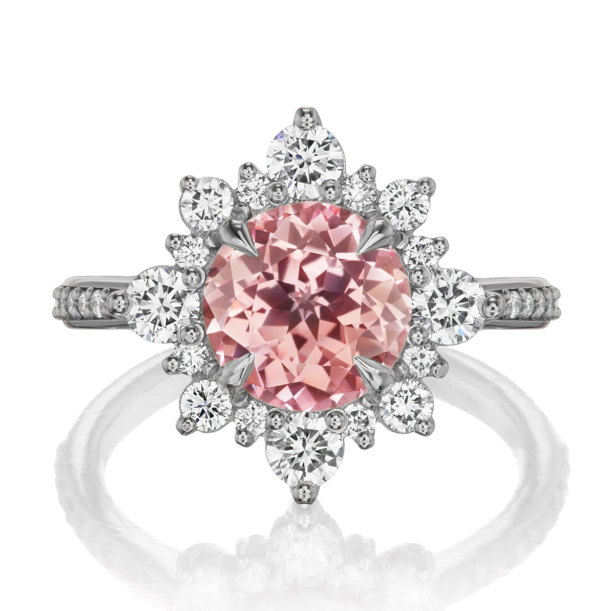 ・REYNA・Peach Sapphire Center, Diamond Halo (3.22ctw+)