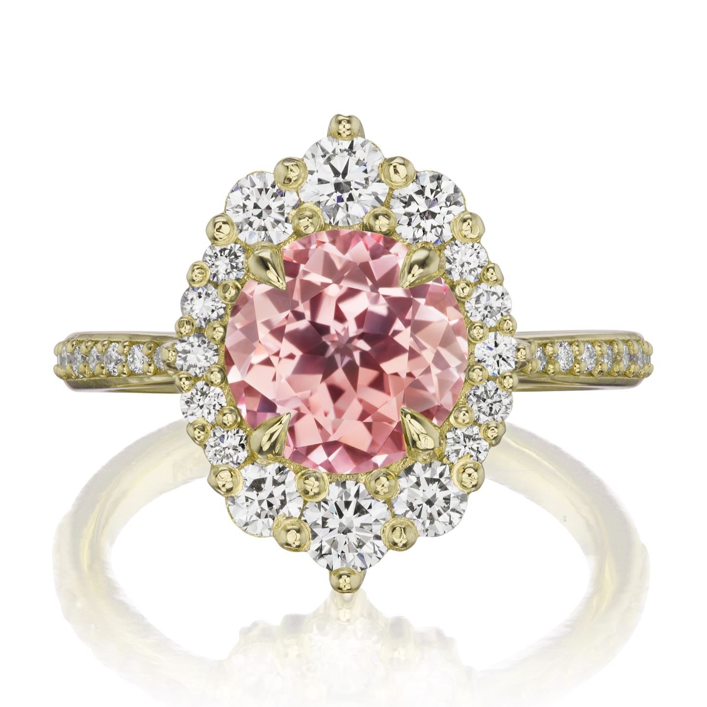 ・EMERSON・Peach Sapphire Center, Diamond Halo (3.25ctw+)