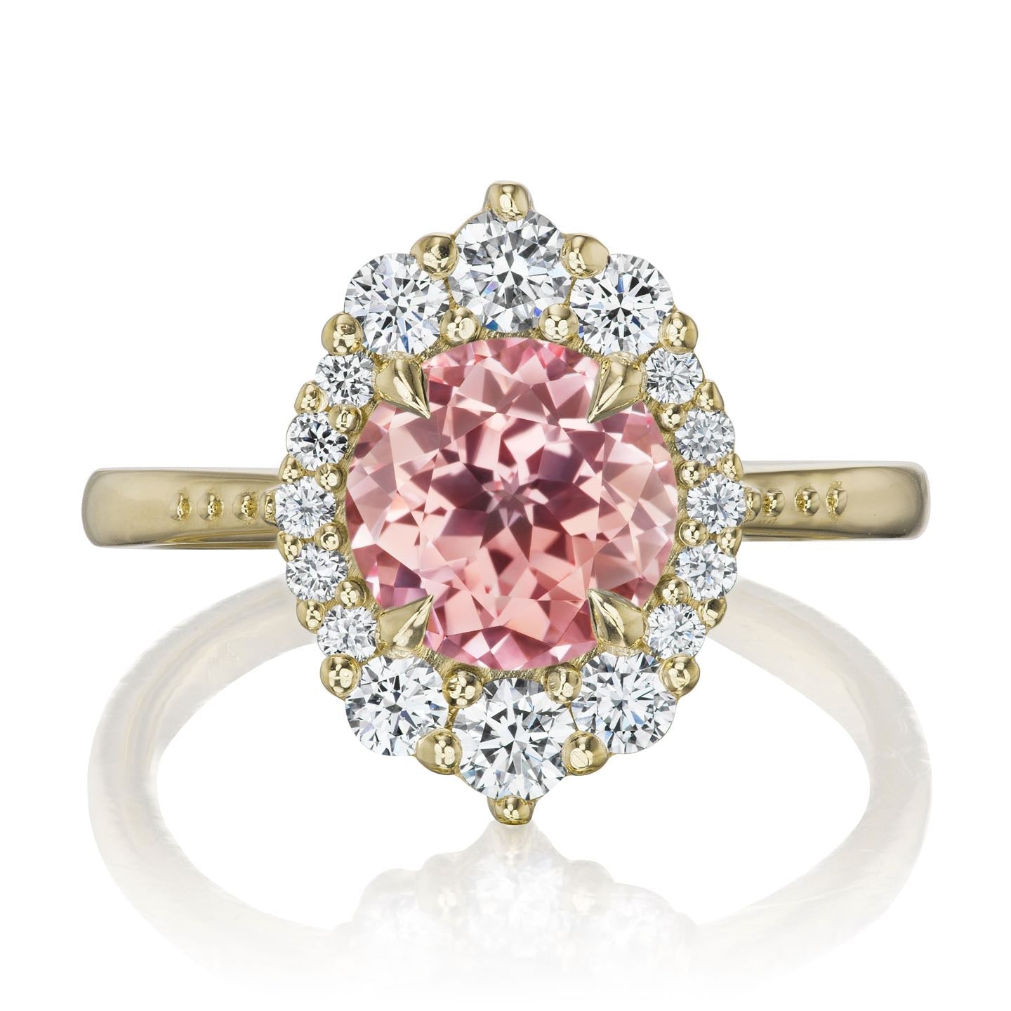 ・EMERSON・Peach Sapphire Center, Diamond Halo (3.25ctw+)