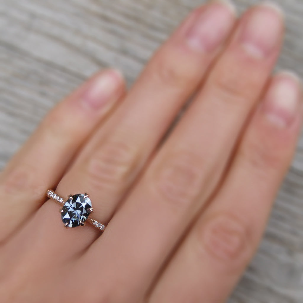 ・LAYLA・Oval Iconic™ Grey Moissanite Center, Twig Textured Diamond Band (1.5ct Center)