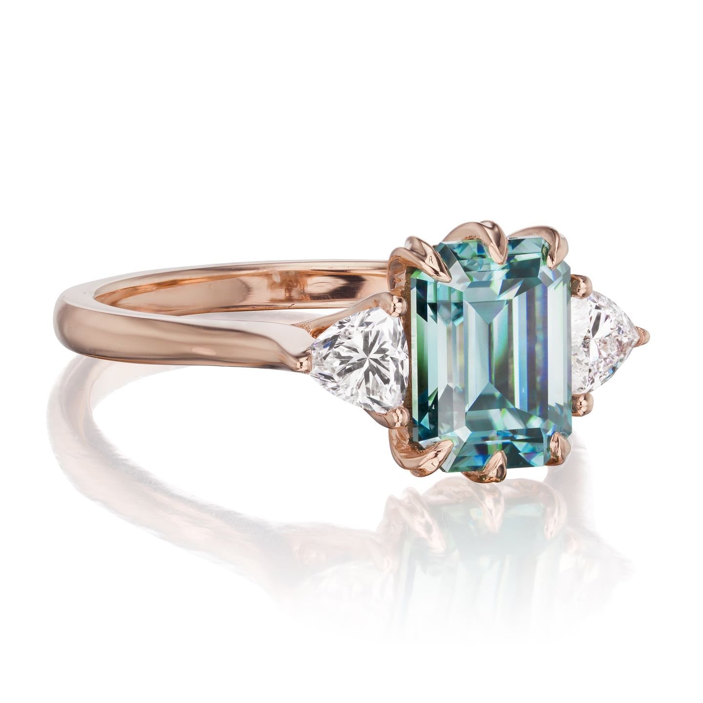 ・AVERY・Emerald Cut Aqua-Teal Iconic™ Moissanite Center, Trillion Diamonds (2.17ctw)