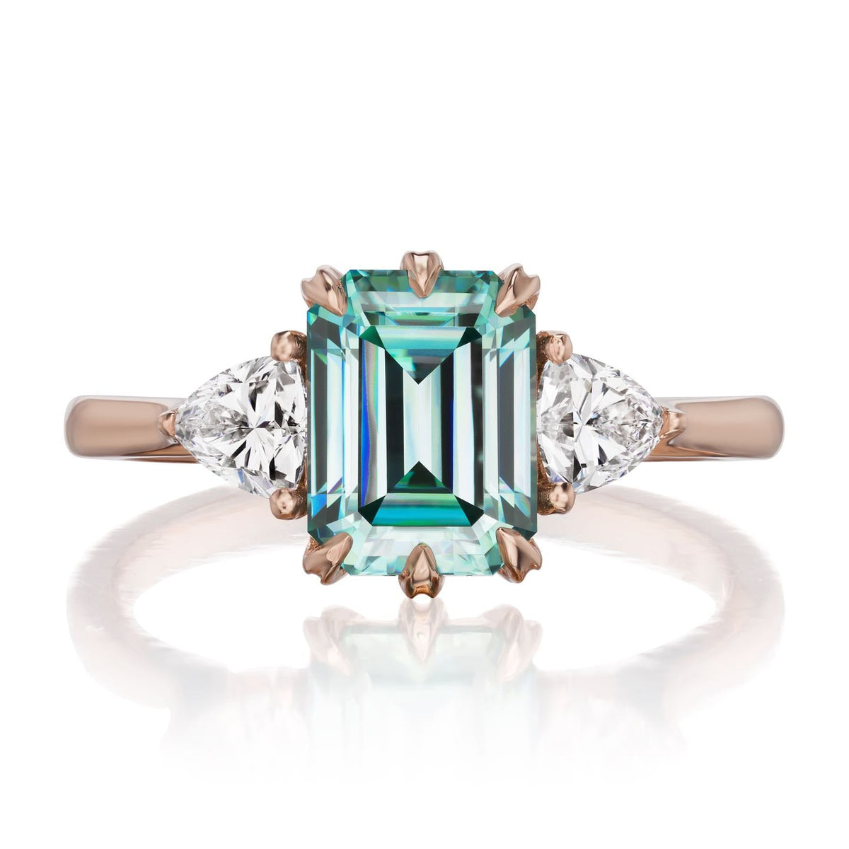 ・AVERY・Emerald Cut Aqua-Teal Iconic™ Moissanite Center, Trillion Diamonds (2.17ctw)