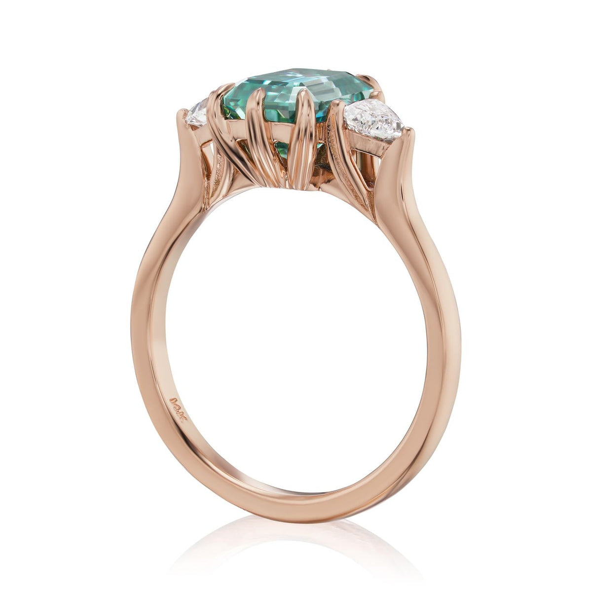 ・AVERY・Emerald Cut Aqua-Teal Iconic™ Moissanite Center, Trillion Diamonds (2.17ctw)