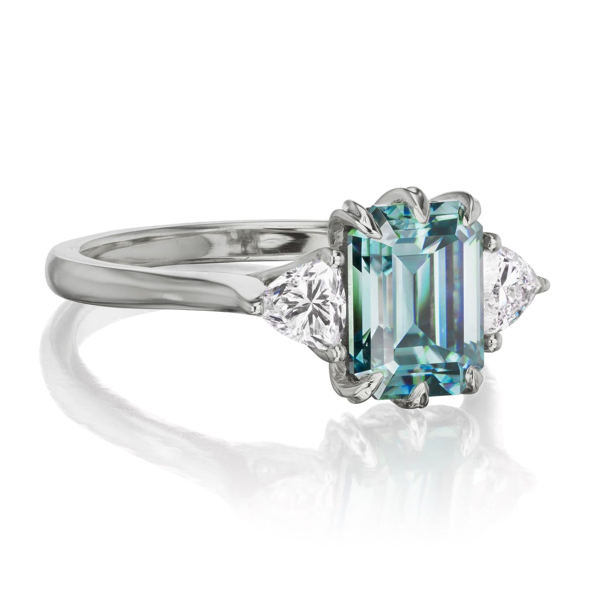 ・AVERY・Emerald Cut Aqua-Teal Iconic™ Moissanite Center, Trillion Diamonds (2.17ctw)
