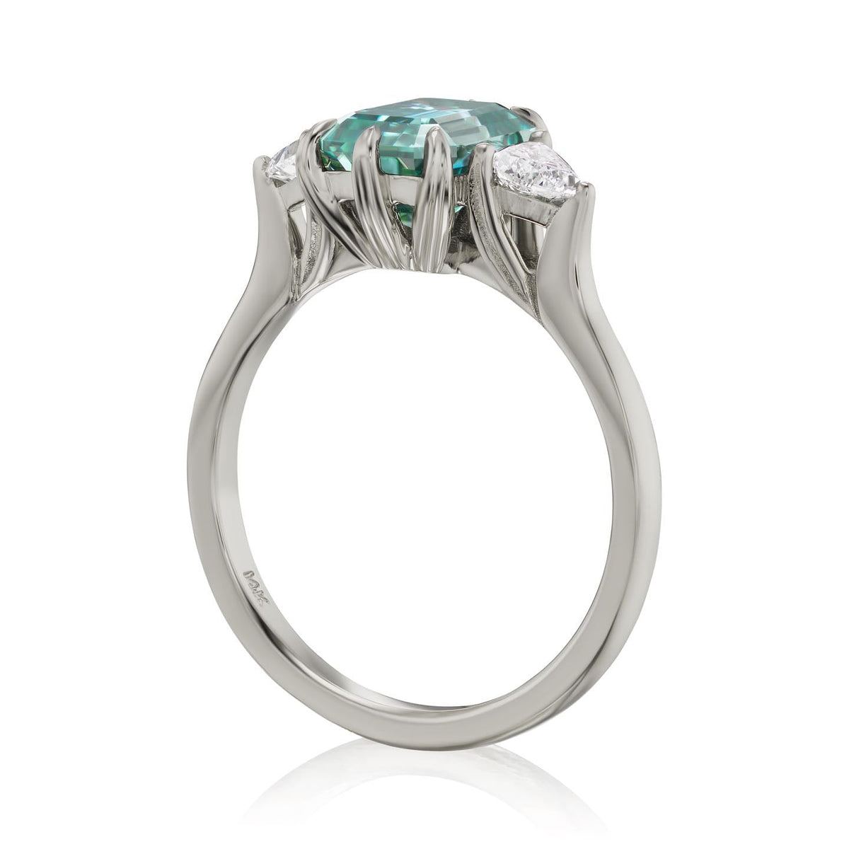 ・AVERY・Emerald Cut Aqua-Teal Iconic™ Moissanite Center, Trillion Diamonds (2.17ctw)