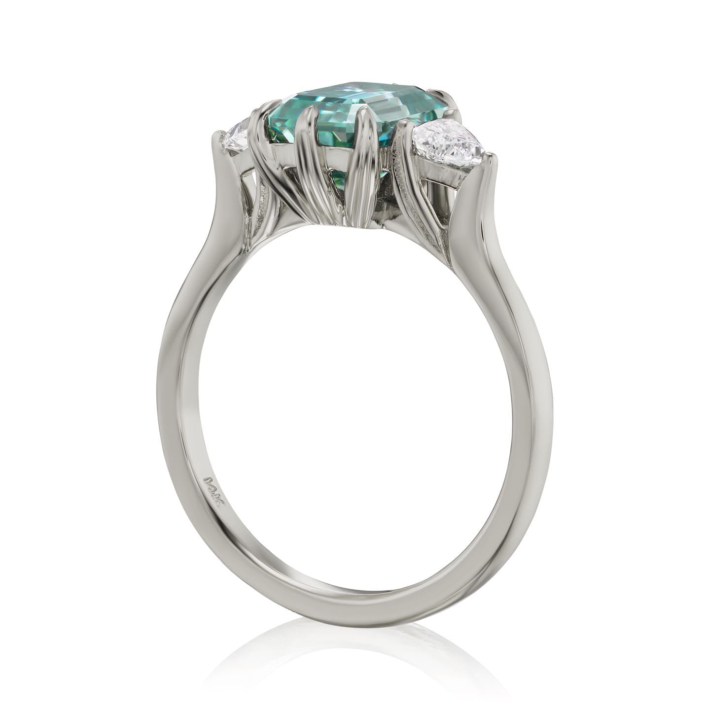 ・AVERY・Radiant Cut Aqua-Teal Iconic™ Moissanite Center, Trillion Diamonds (2.22ctw)