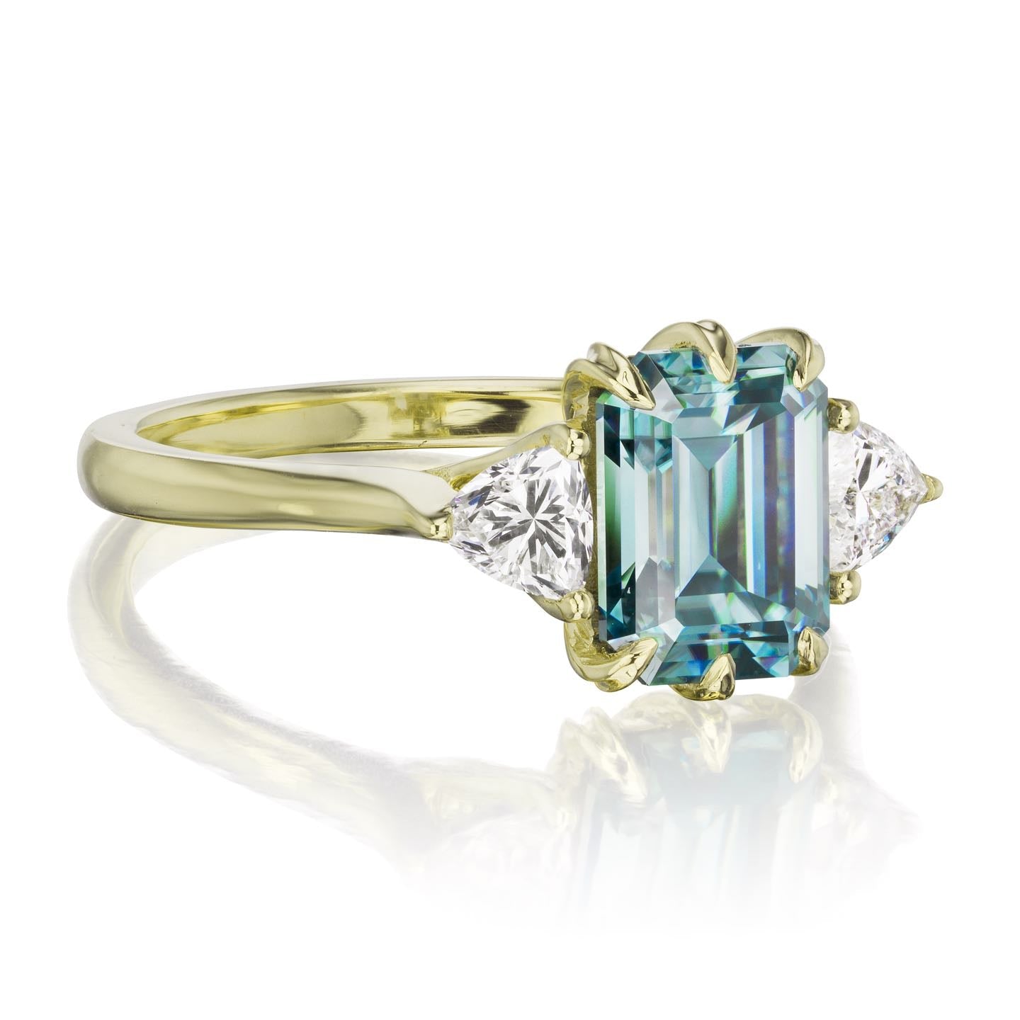 ・AVERY・Emerald Cut Aqua-Teal Iconic™ Moissanite Center, Trillion Diamonds (2.17ctw)