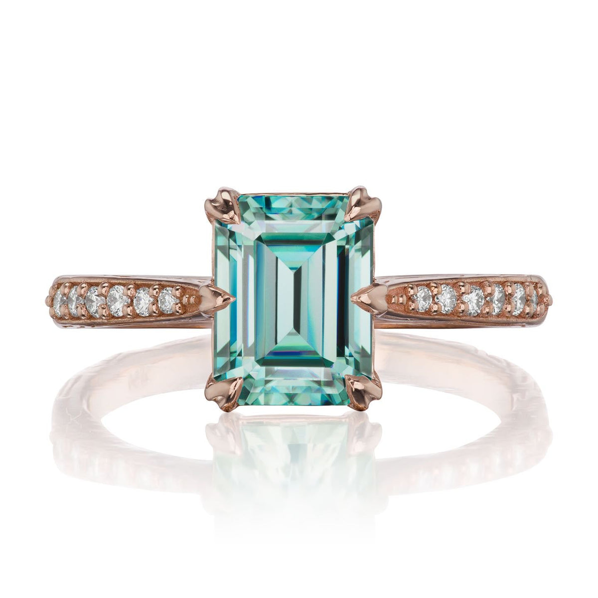 ・NAOMI・Emerald Cut Aqua-Teal Iconic™ Moissanite, Twig Textured Diamond Band (1.75ct Center)
