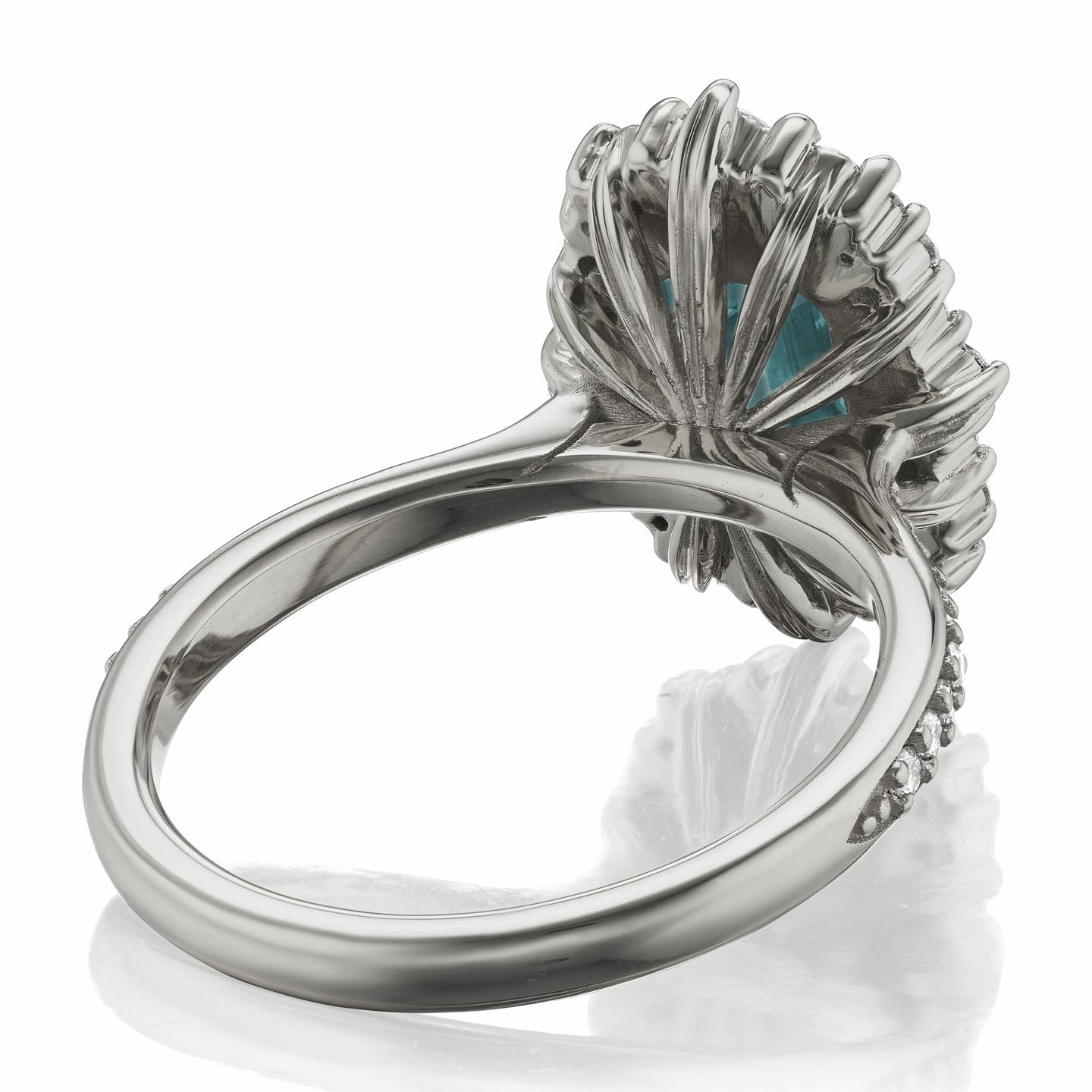 ・ADELINE・Emerald Cut Aqua-Teal Iconic™ Moissanite Center, Diamond Halo (2.16ctw+)