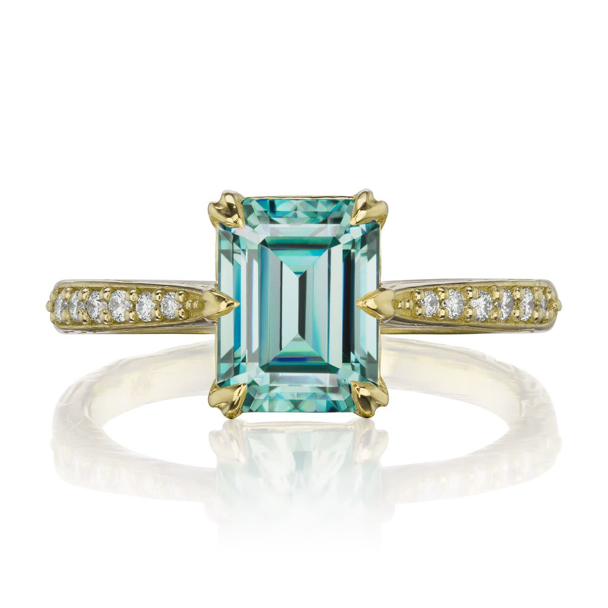 ・NAOMI・Emerald Cut Aqua-Teal Iconic™ Moissanite, Twig Textured Diamond Band (1.75ct Center)