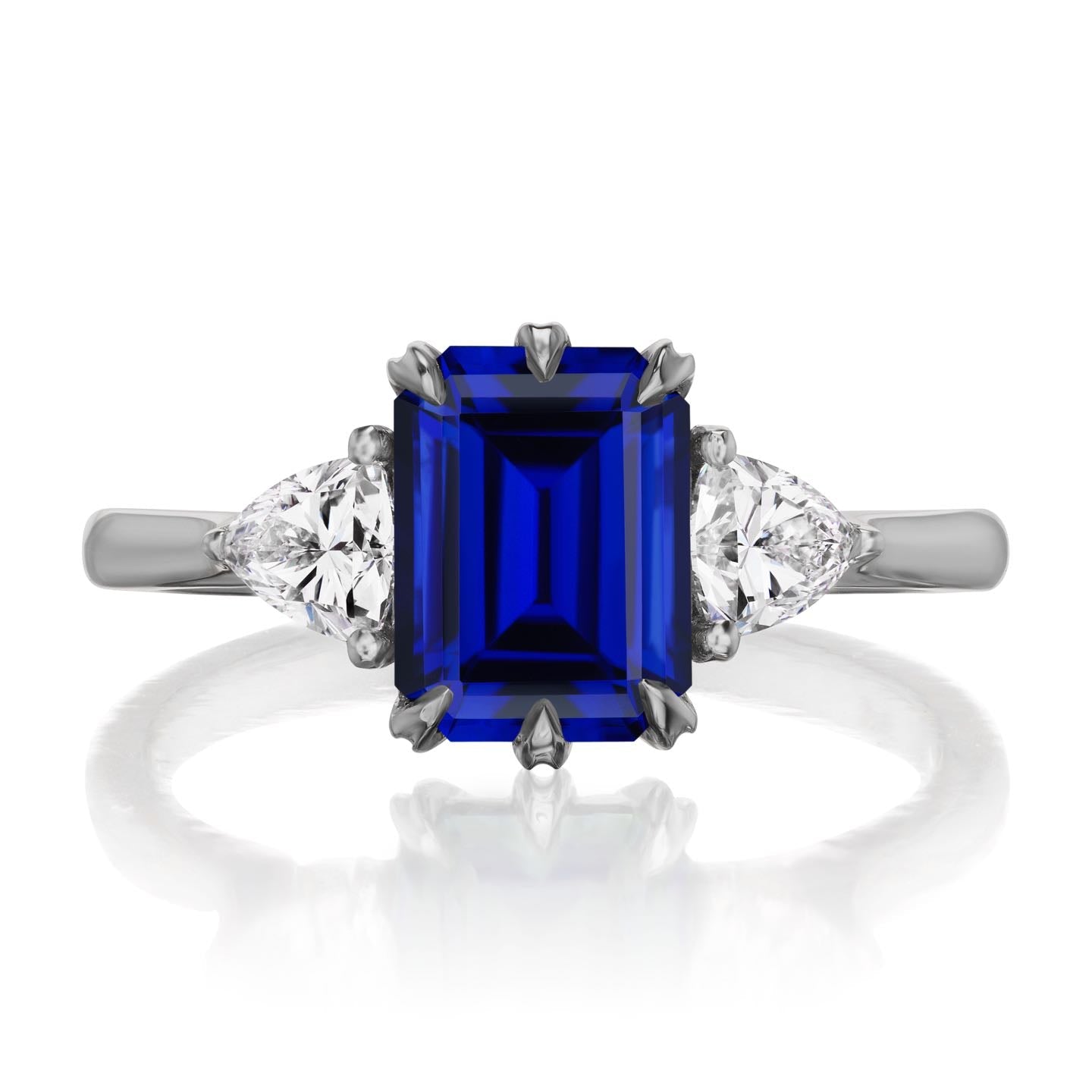・AVERY・Emerald Cut Blue Sapphire Center, Trillion Diamonds (2.52ctw)