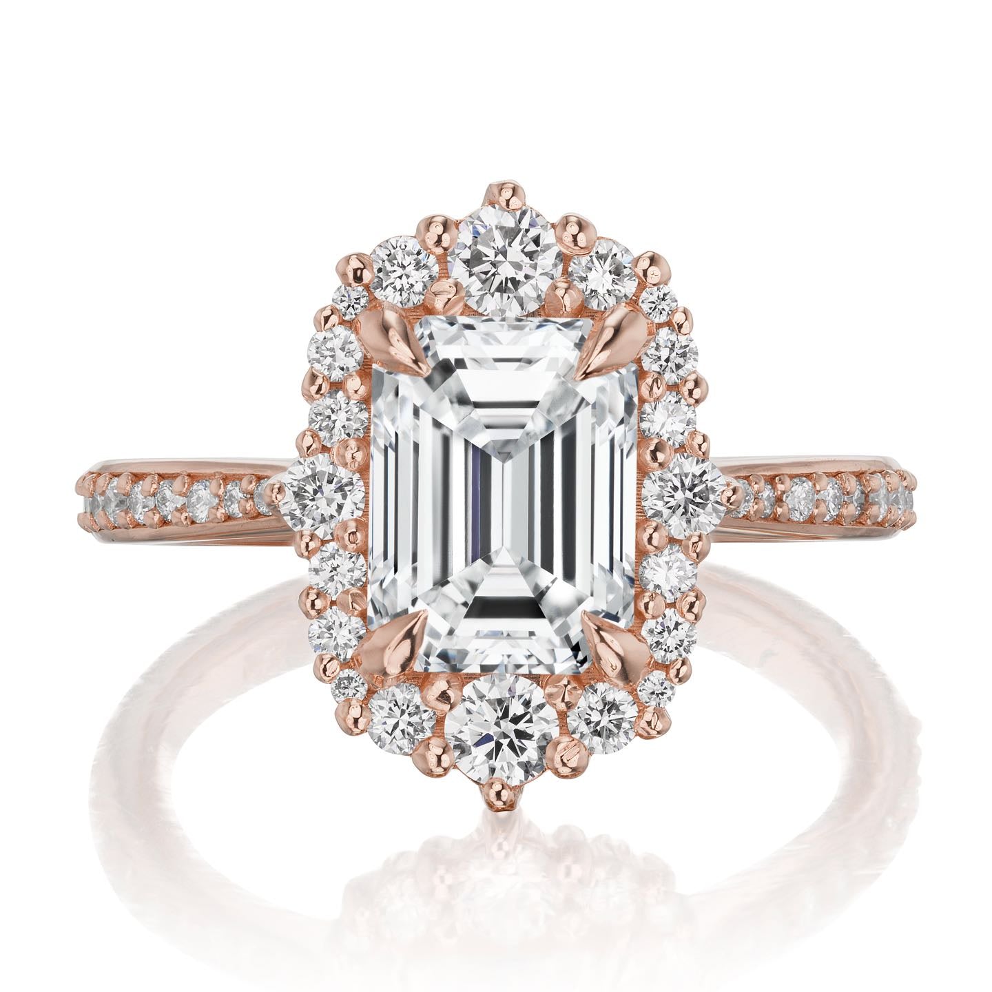 ・ADELINE・Emerald Cut Lab-Grown Diamond Center, Diamond Halo (2.37ctw+)