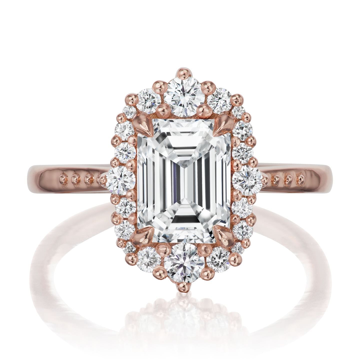 ・ADELINE・Emerald Cut Lab-Grown Diamond Center, Diamond Halo (2.37ctw+)