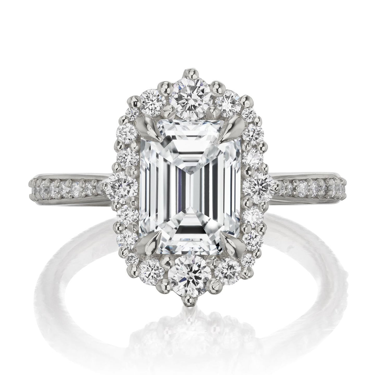 ・ADELINE・Emerald Cut Lab-Grown Diamond Center, Diamond Halo (2.37ctw+)