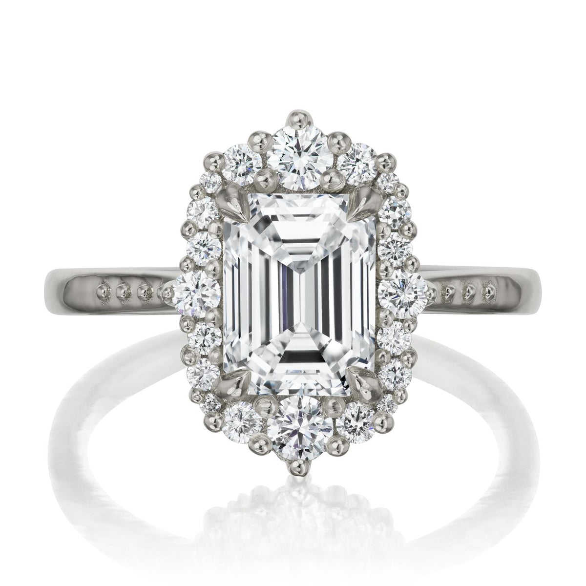 ・ADELINE・Emerald Cut Lab-Grown Diamond Center, Diamond Halo (2.37ctw+)