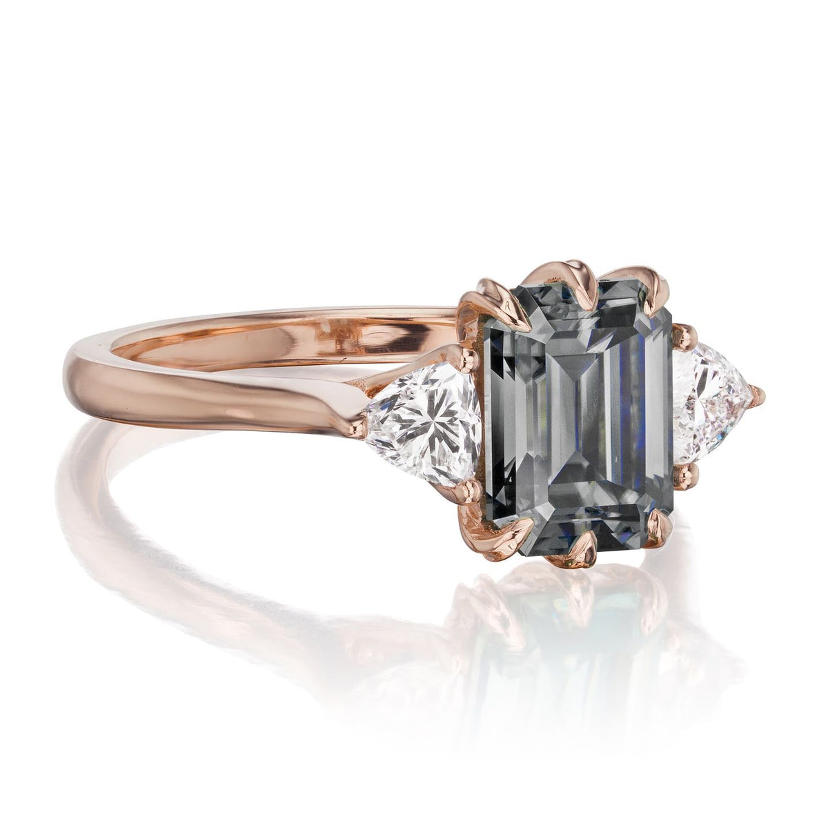 ・AVERY・Emerald Cut Iconic™ Grey Moissanite Center, Trillion Diamonds (2.17ctw)