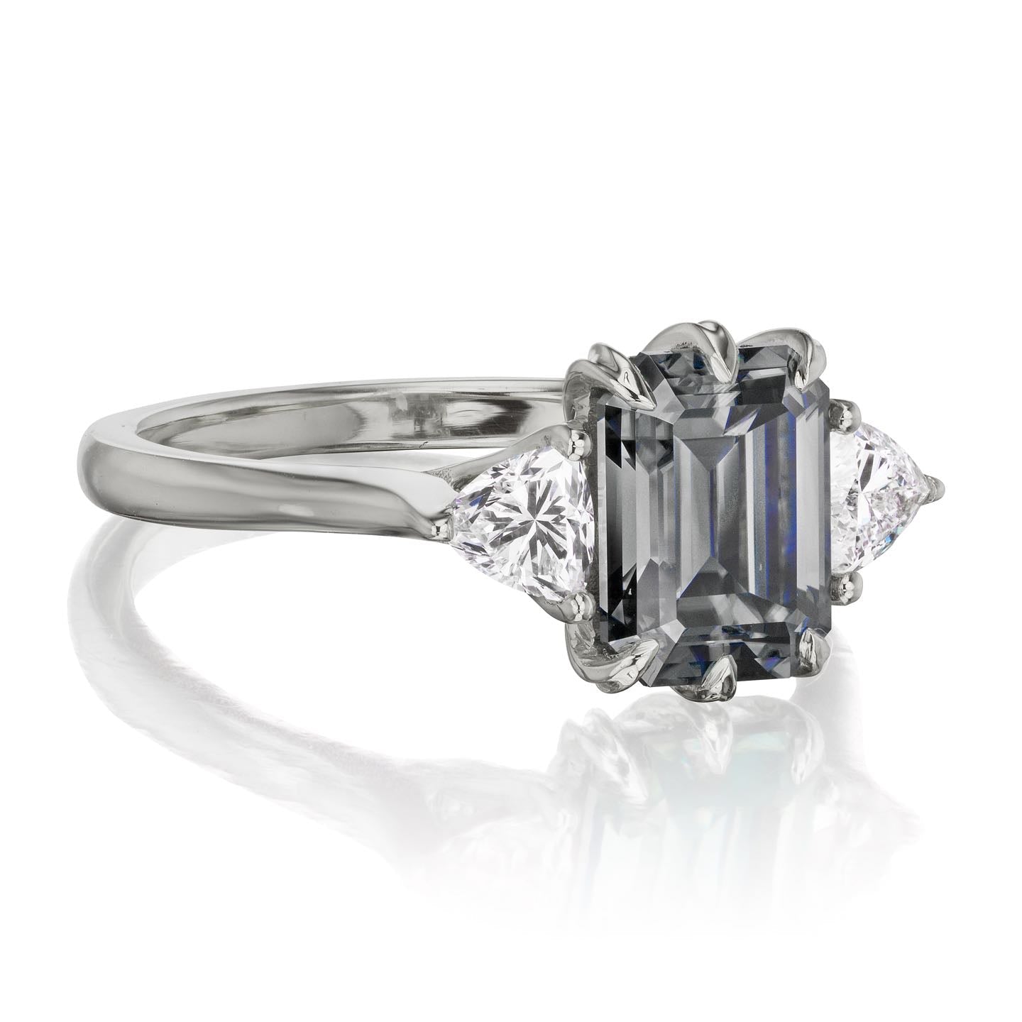 ・AVERY・Emerald Cut Iconic™ Grey Moissanite Center, Trillion Diamonds (2.17ctw)