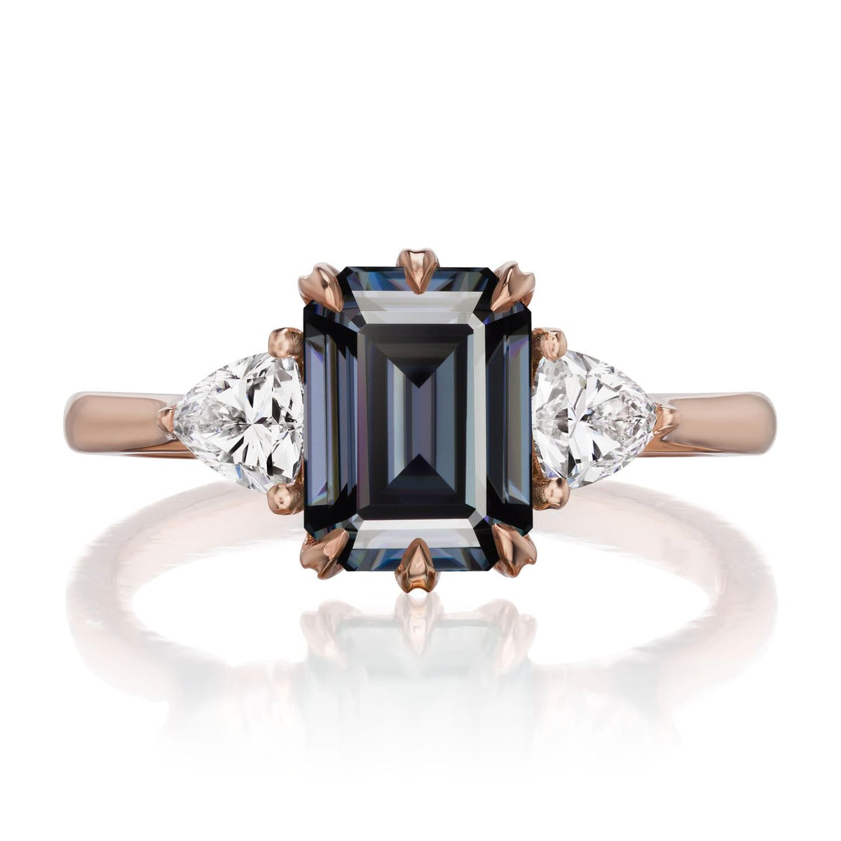 ・AVERY・Emerald Cut Iconic™ Grey Moissanite Center, Trillion Diamonds (2.17ctw)