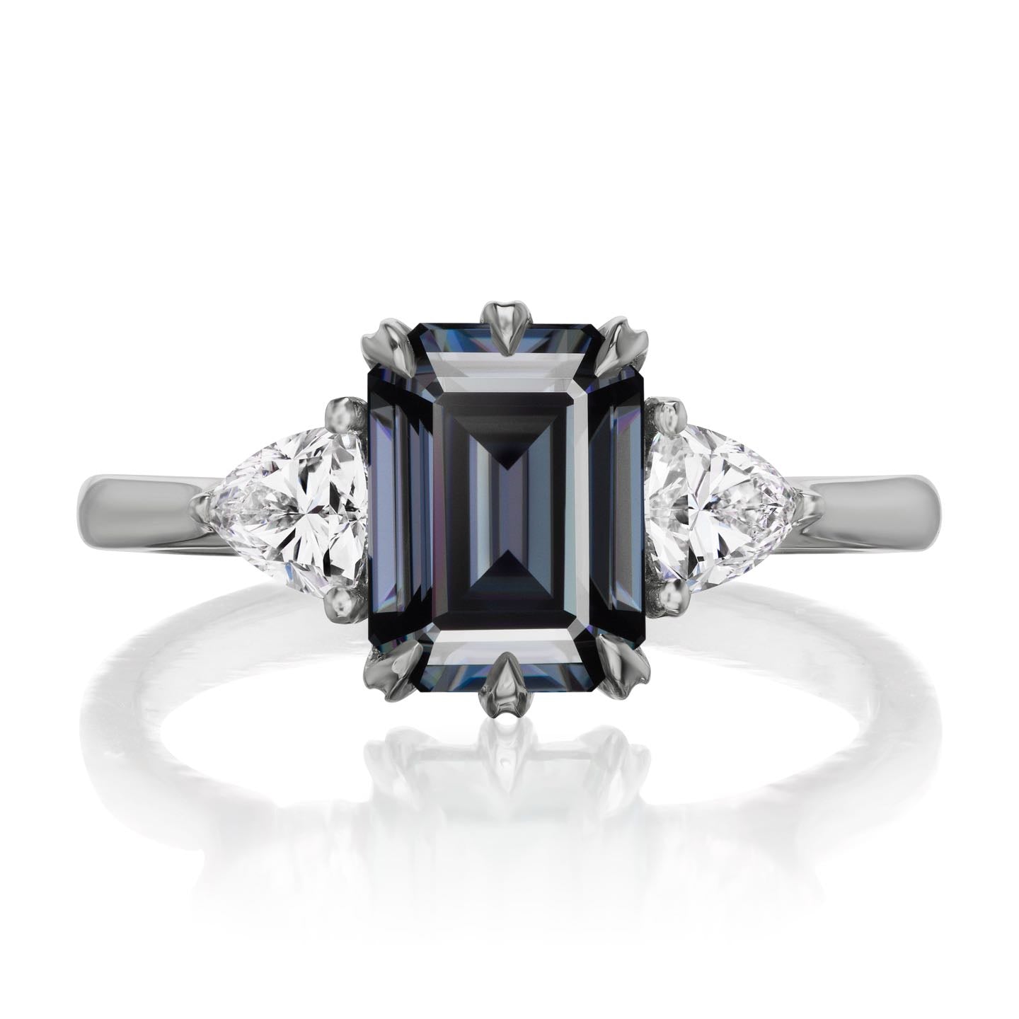 ・AVERY・Emerald Cut Iconic™ Grey Moissanite Center, Trillion Diamonds (2.17ctw)