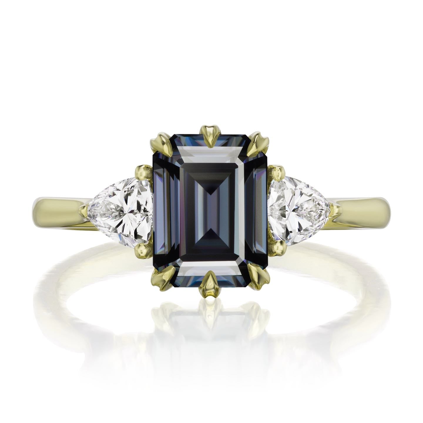 ・AVERY・Emerald Cut Iconic™ Grey Moissanite Center, Trillion Diamonds (2.17ctw)