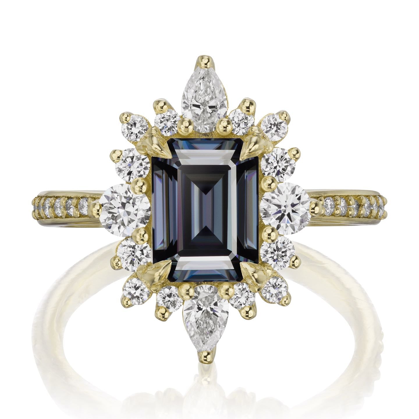 ・TALIA・Emerald Cut Iconic™ Grey Moissanite Center, Diamond Halo (2.33ctw+)