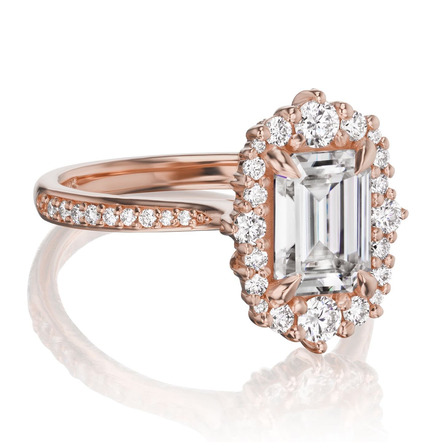 ・ADELINE・Emerald Cut Moissanite Center, Diamond Halo (2.16ctw+)