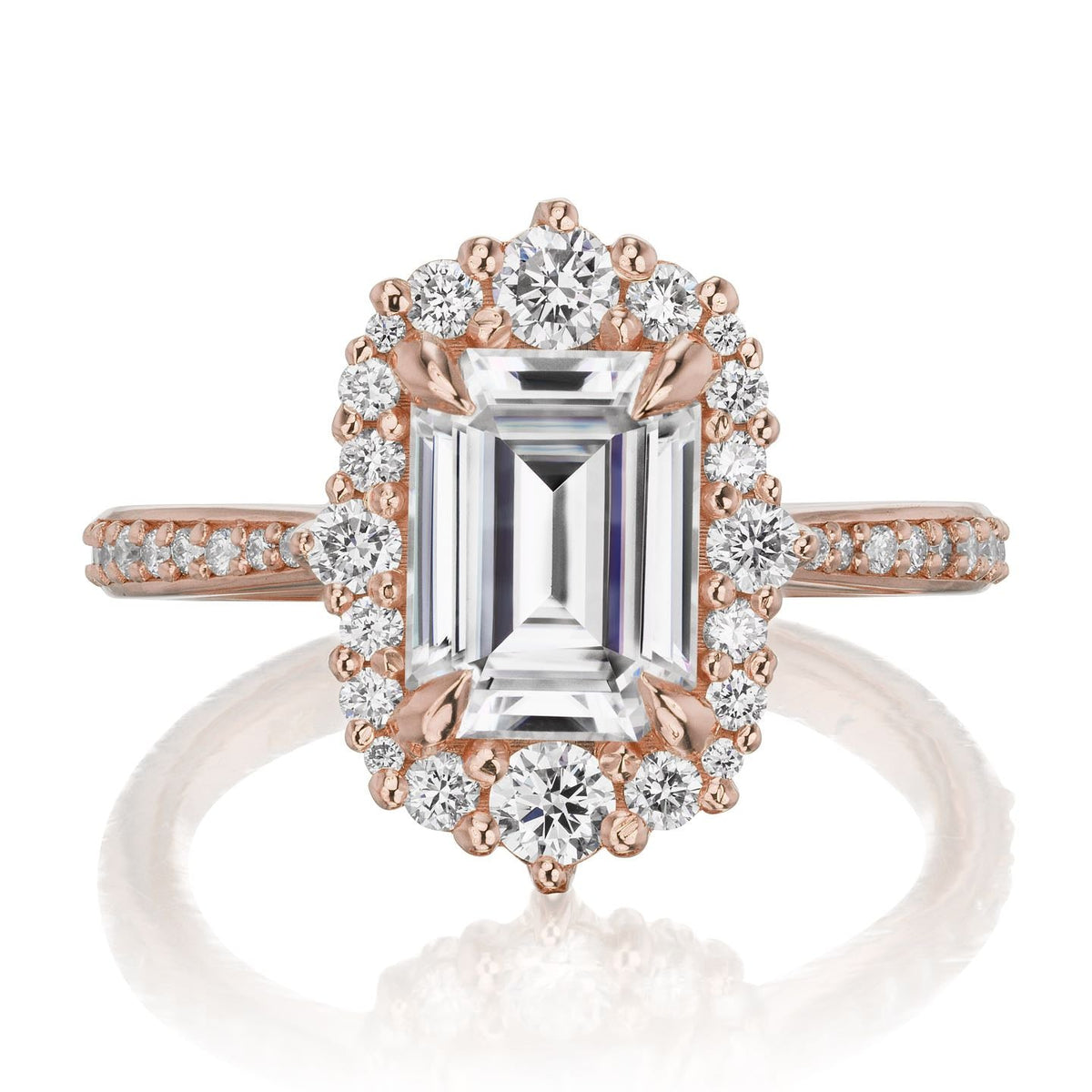 ・ADELINE・Emerald Cut Moissanite Center, Diamond Halo (2.16ctw+)