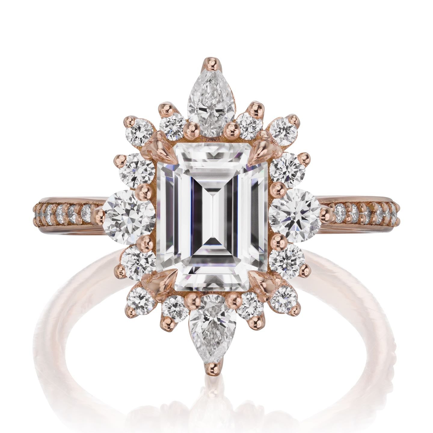 ・TALIA・Emerald Cut Moissanite Center, Diamond Halo (2.33ctw+)