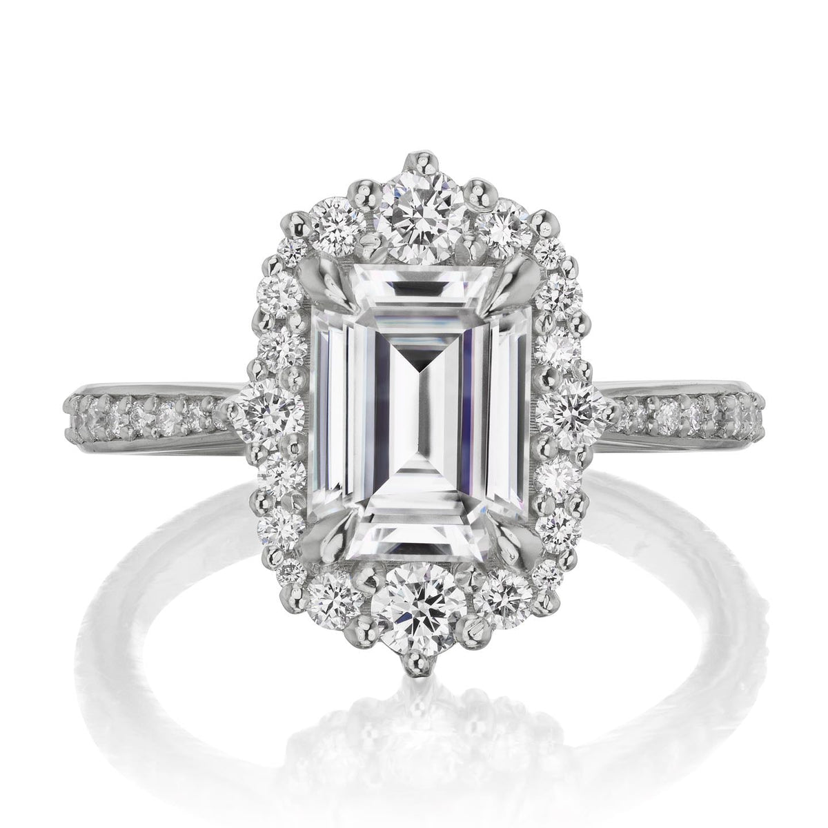 ・ADELINE・Emerald Cut Moissanite Center, Diamond Halo (2.16ctw+)
