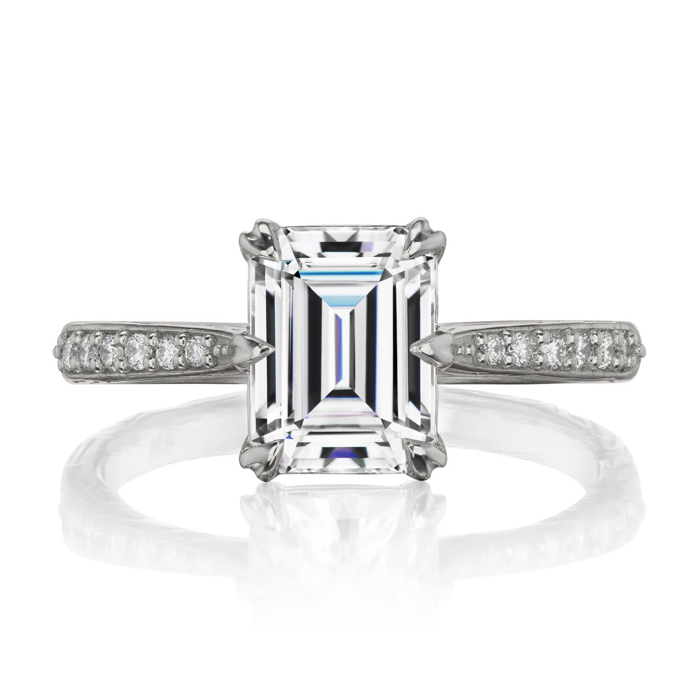 ・NAOMI・Emerald Cut Moissanite Center, Diamond Band (1.75ct Center)