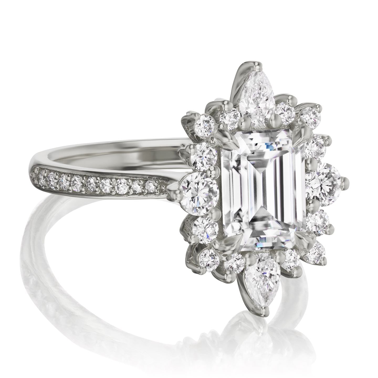 ・TALIA・Emerald Cut Moissanite Center, Diamond Halo (2.33ctw+)