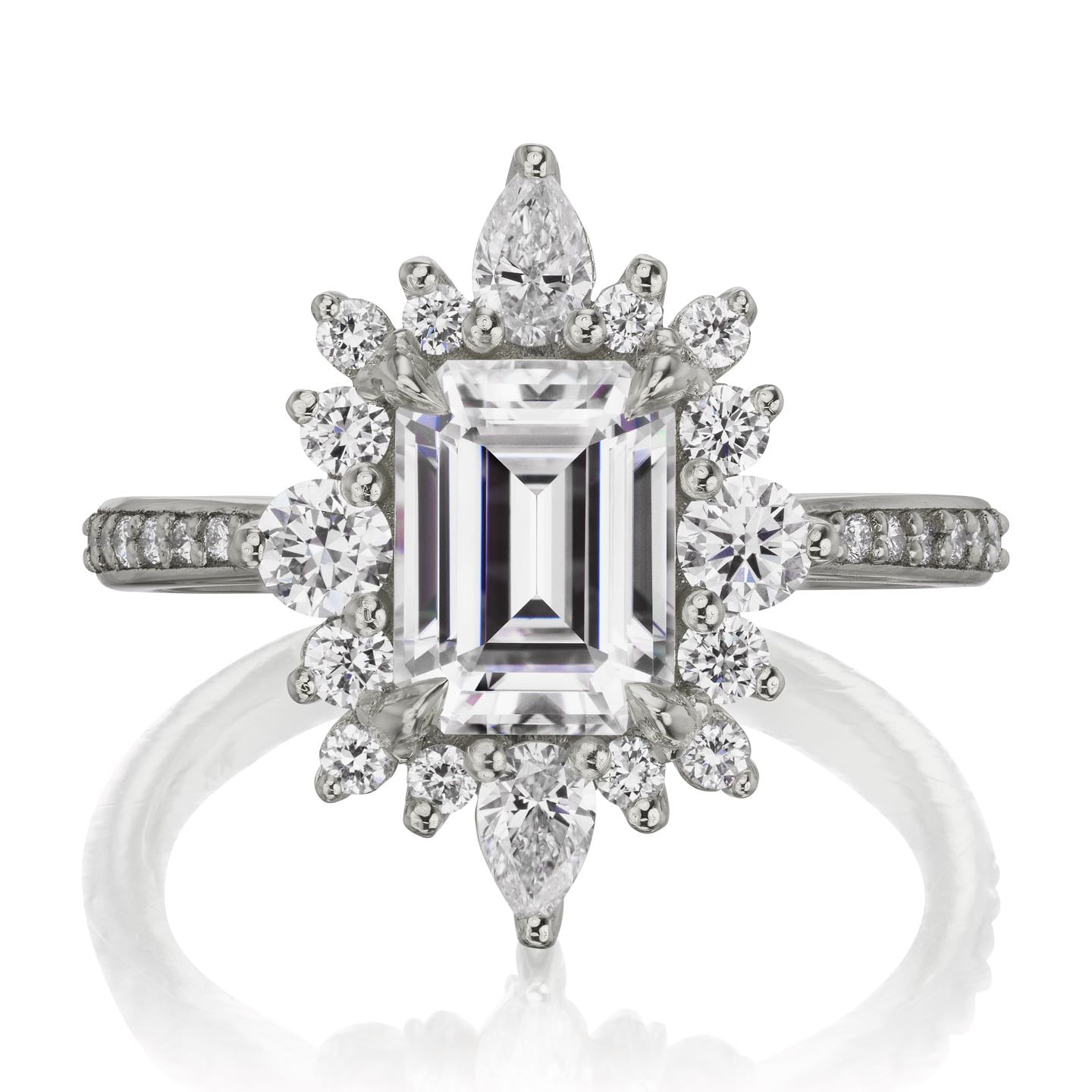 ・TALIA・Emerald Cut Moissanite Center, Diamond Halo (2.33ctw+)