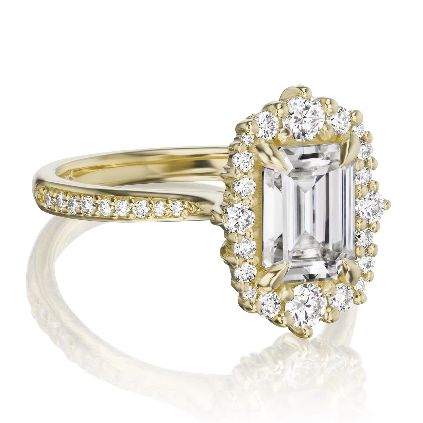 ・ADELINE・Emerald Cut Moissanite Center, Diamond Halo (2.16ctw+)