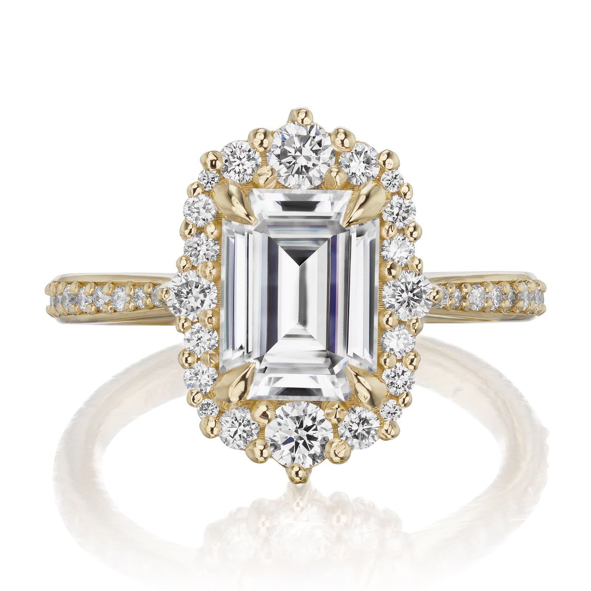 ・ADELINE・Emerald Cut Moissanite Center, Diamond Halo (2.16ctw+)