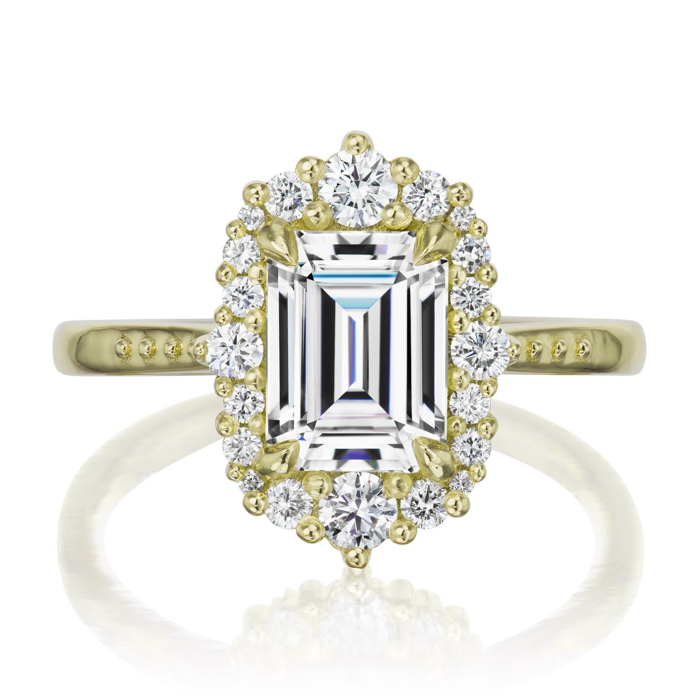 ・ADELINE・Emerald Cut Moissanite Center, Diamond Halo (2.16ctw+)