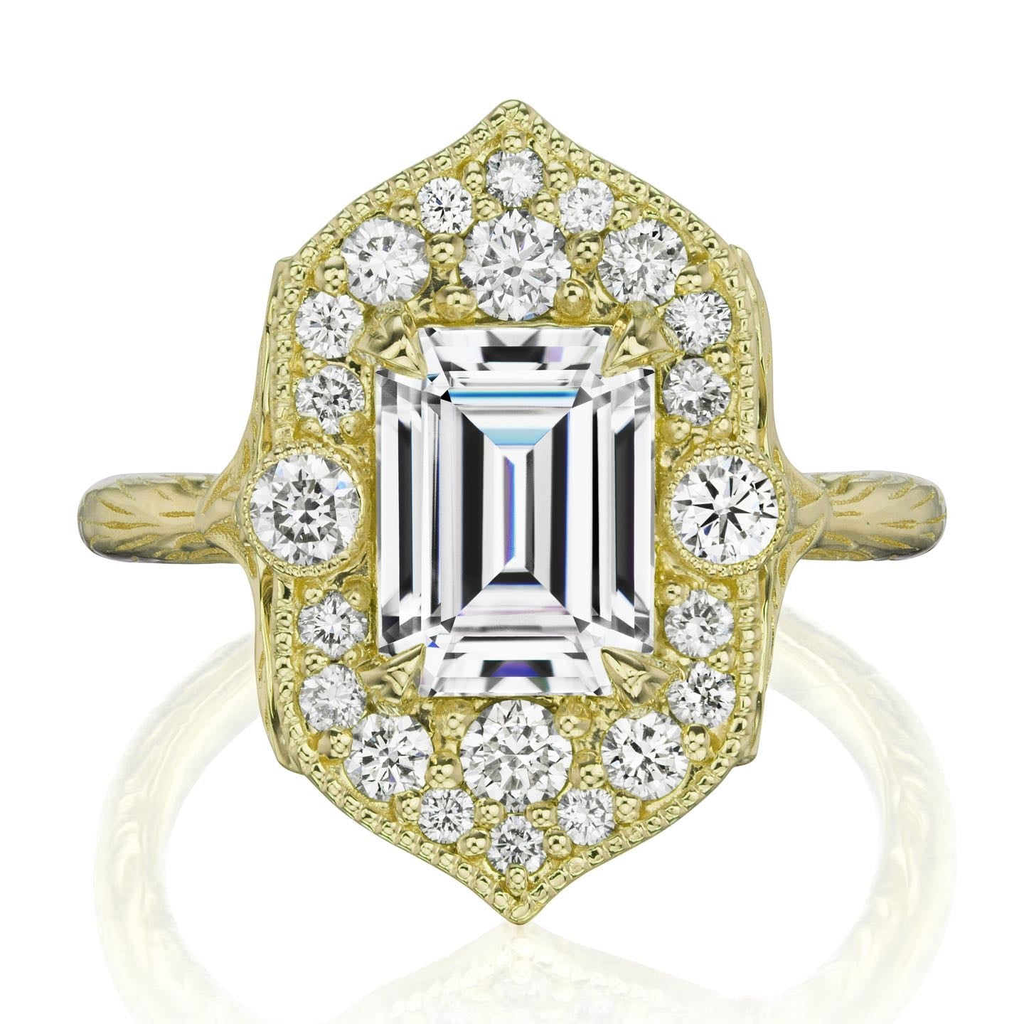 ・ESTELLA・Emerald Cut Moissanite Center, Diamond Halo (2.30ct)