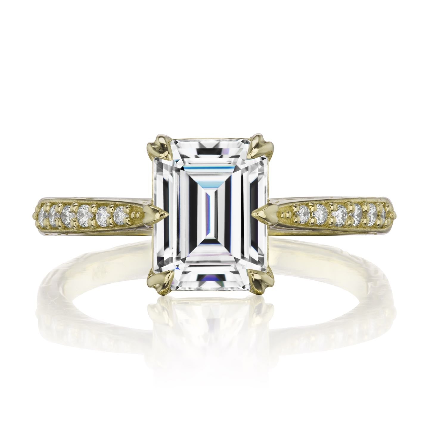 ・NAOMI・Emerald Cut Moissanite Center, Diamond Band (1.75ct Center)