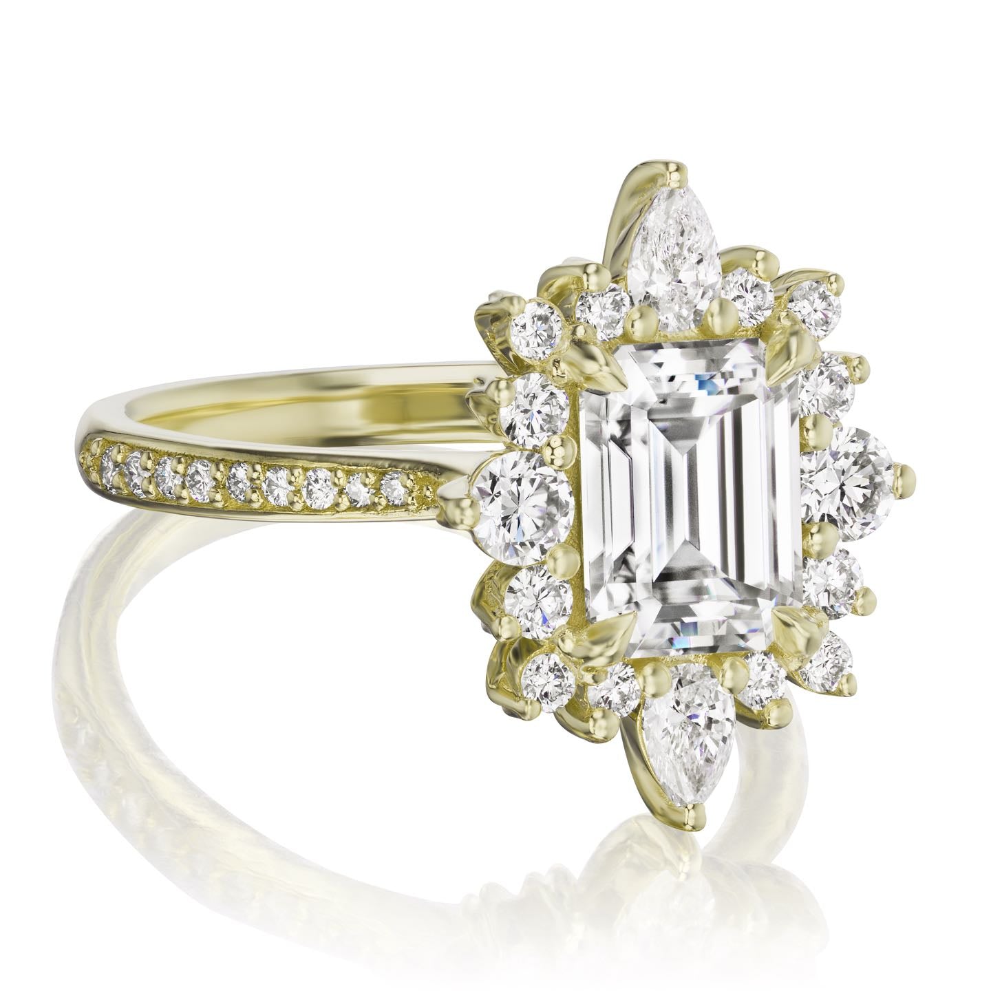 ・TALIA・Emerald Cut Moissanite Center, Diamond Halo (2.33ctw+)