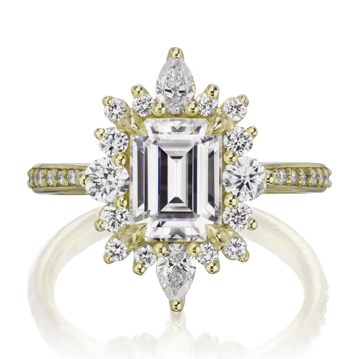 ・TALIA・Emerald Cut Moissanite Center, Diamond Halo (2.33ctw+)