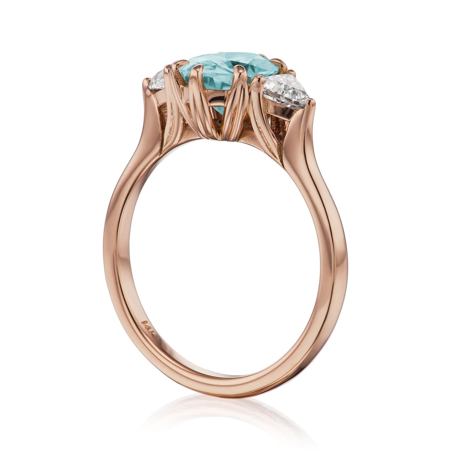 ・JUNO・Oval Aqua-Teal Iconic™ Moissanite Center, Trillion Diamonds (1.92ctw)