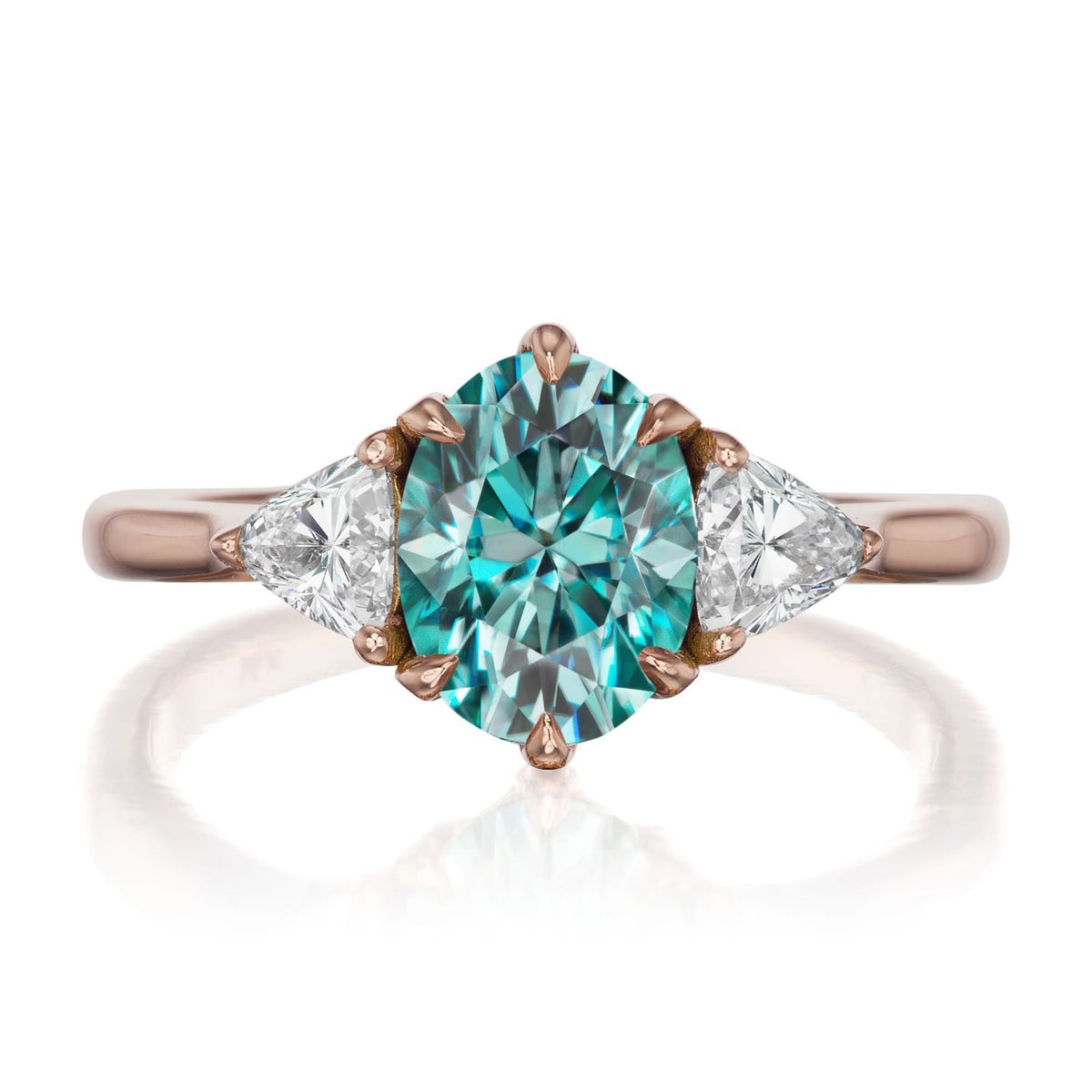・JUNO・Oval Aqua-Teal Iconic™ Moissanite Center, Trillion Diamonds (1.92ctw)