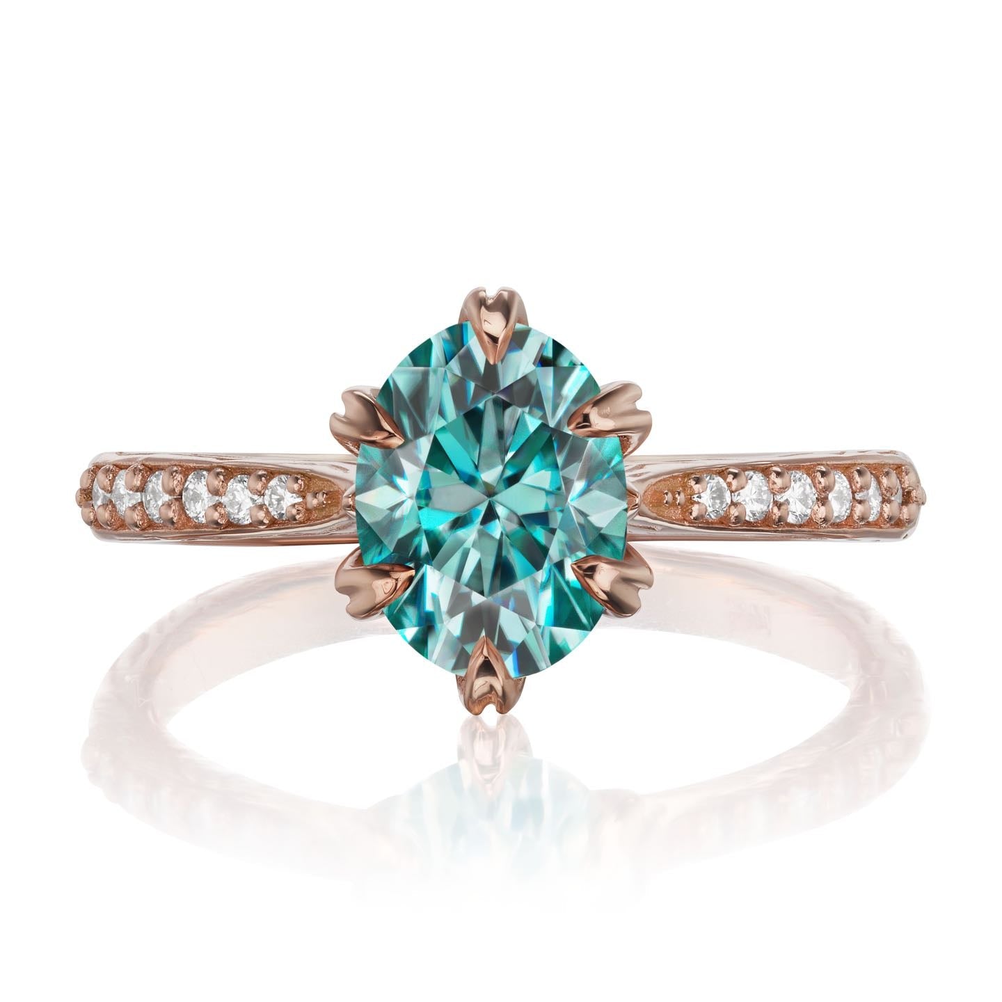・LAYLA・Oval Aqua-Teal Iconic™ Moissanite, Twig Textured Diamond Band (1.5ct Center)