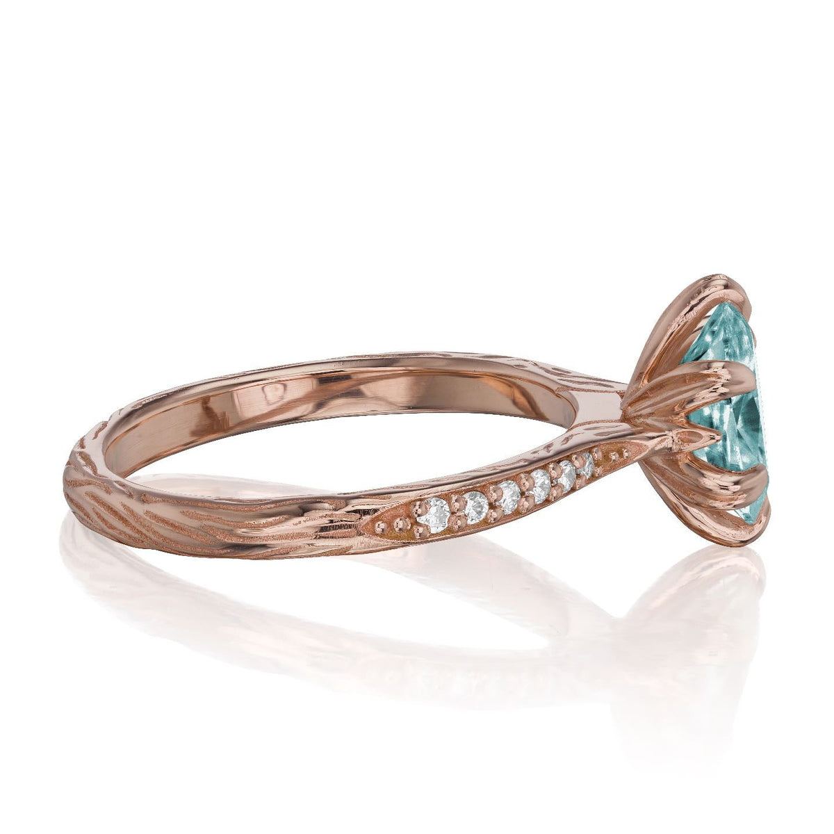 ・LAYLA・Oval Aqua-Teal Iconic™ Moissanite, Twig Textured Diamond Band (1.5ct Center)