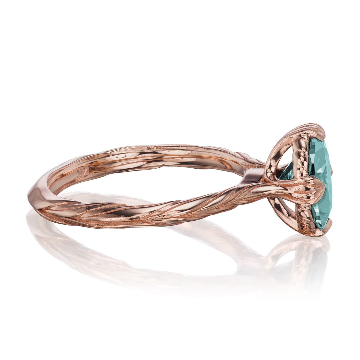 ・OLIVIA・Oval Aqua-Teal Iconic™ Moissanite, Willow Leaf Band (1.5ct)